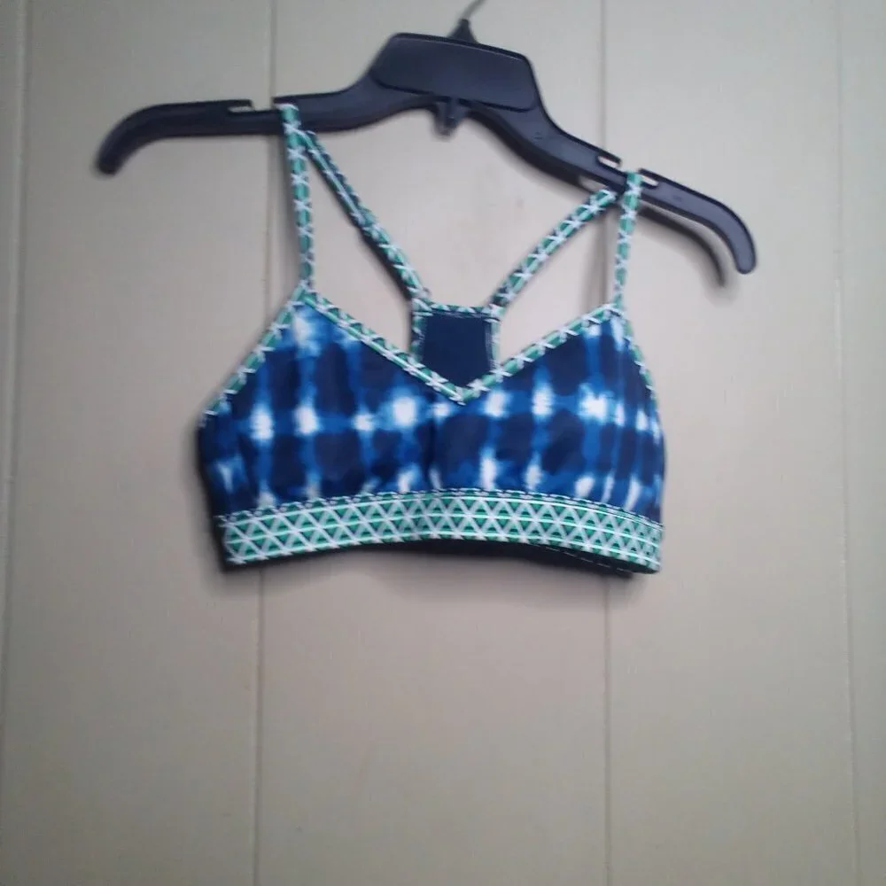 Joy Lab Swim Bikini Top XS Racer Back Blue Green